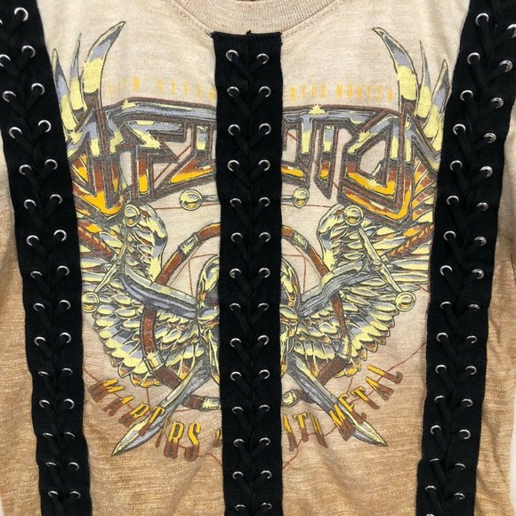 Affliction Graphic T-Shirt Women's XS Maryrs Of Death Metal Tour Tee Lace Front - Picture 4 of 11